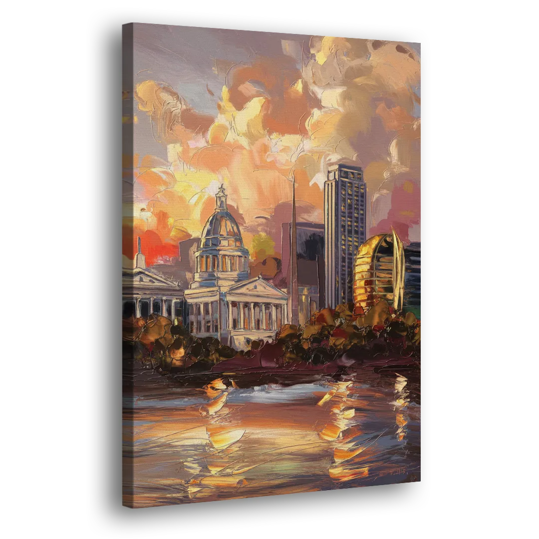 Little Rock Skyline at Sunset Side - Canvas Wall Art