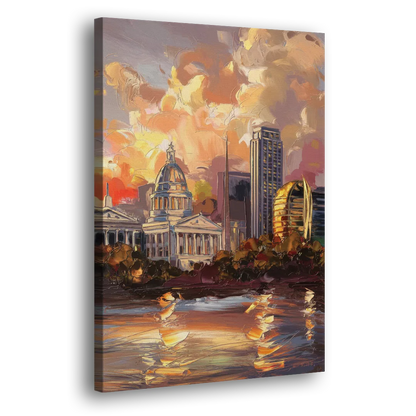 Little Rock Skyline at Sunset Side - Canvas Wall Art
