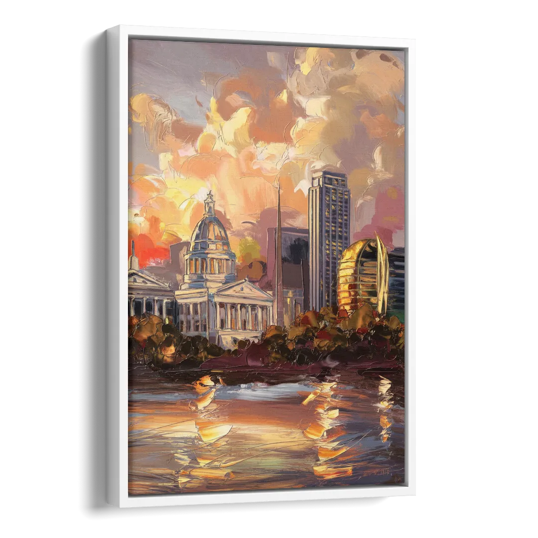 Little Rock Skyline at Sunset Side - White Canvas Wall Art