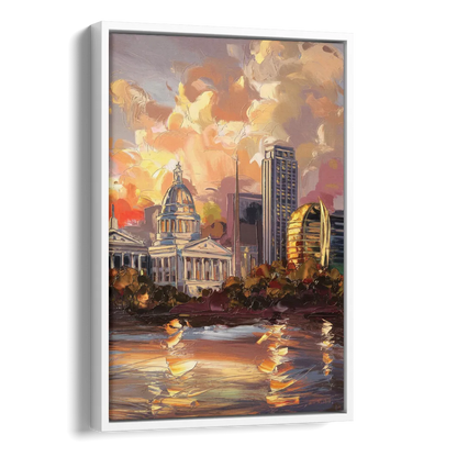 Little Rock Skyline at Sunset Side - White Canvas Wall Art