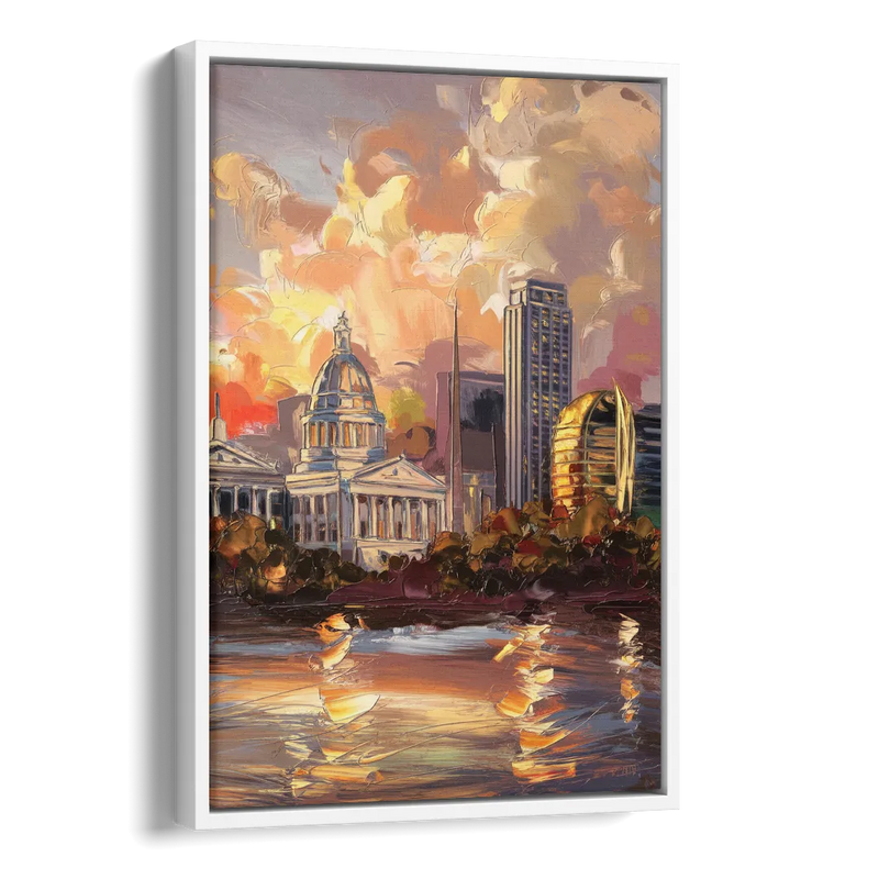 Little Rock Skyline at Sunset Side - White Canvas Wall Art