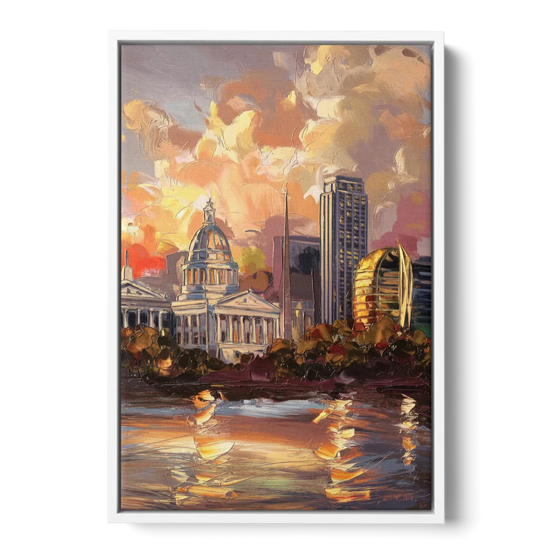 Little Rock Skyline at Sunset Front - White Canvas Wall Art