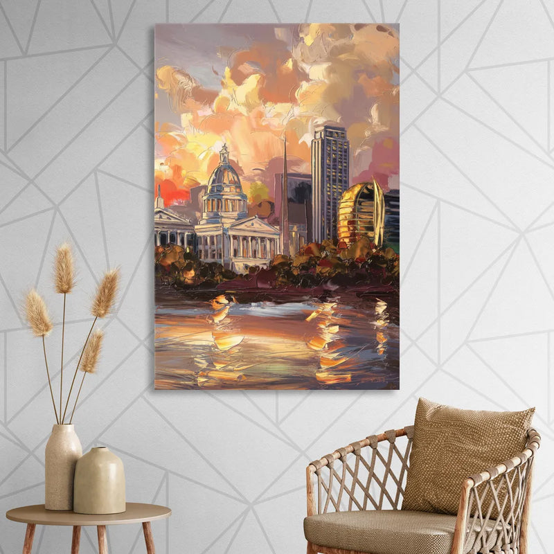 Little Rock Skyline at Sunset Living Room - Canvas Wall Art