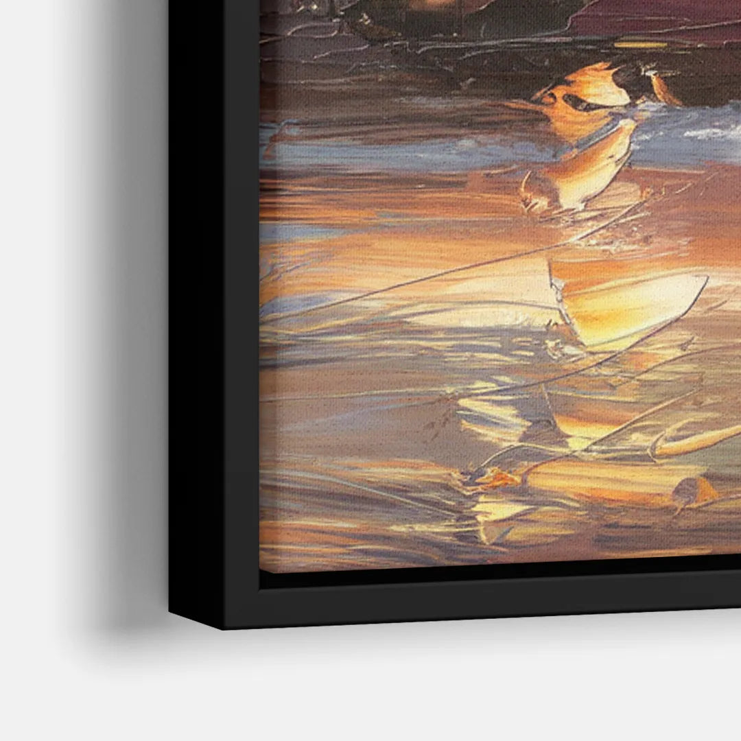 Little Rock Skyline at Sunset - Close-Up Black Frame Canvas