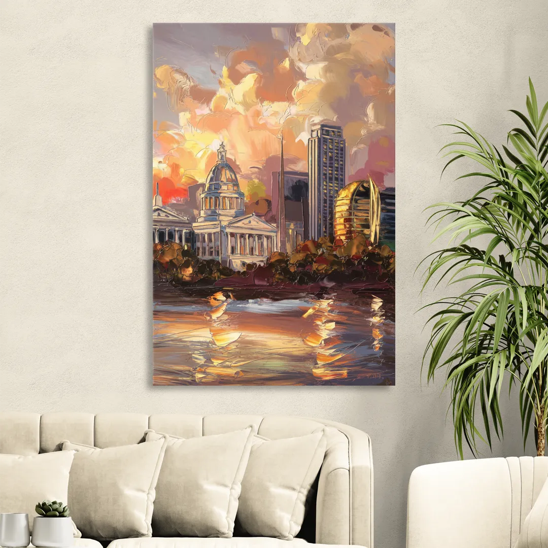 Little Rock Skyline at Sunset Sitting Room - Canvas Wall Art