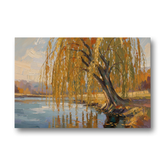 Living Room Wall Decor with Weeping Willow in Autumn - Canvas Wall Art - Front