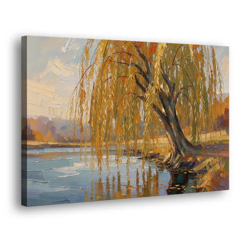 Living Room Wall Decor with Weeping Willow in Autumn - Canvas Wall Art - Side