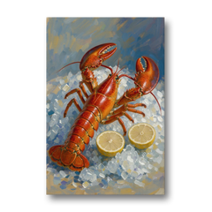 Lobster Painting on Crushed Ice with Lemons - Canvas Wall Art - Front