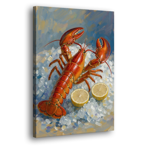 Lobster Painting on Crushed Ice with Lemons - Canvas Wall Art - Side