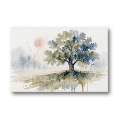 Lone Oak Tree in a Misty Meadow - Canvas Wall Art - Front