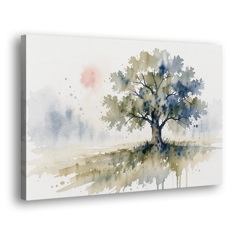 Lone Oak Tree in a Misty Meadow - Canvas Wall Art - Side