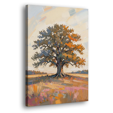 Lone Tree Painting of an Oak at Golden Hour - Canvas Wall Art - Side