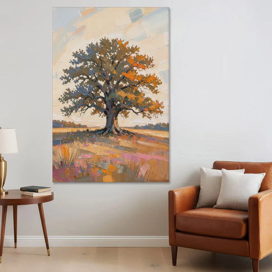 Lone Tree Painting of an Oak at Golden Hour - Canvas Wall Art - Sofa - 40x60