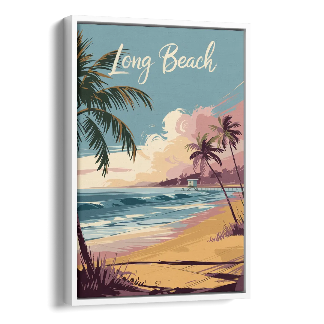Long Beach California Coastal Scene Side - White Canvas Wall Art