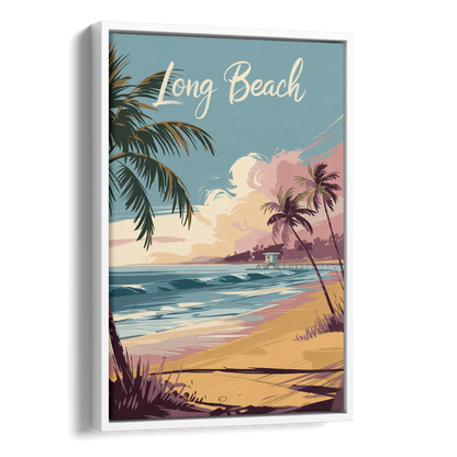 Long Beach California Coastal Scene Side - White Canvas Wall Art