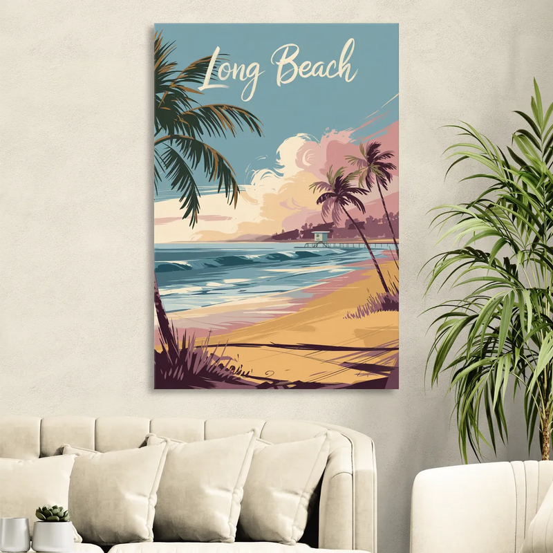 Long Beach California Coastal Scene Living Room - Canvas Wall Art