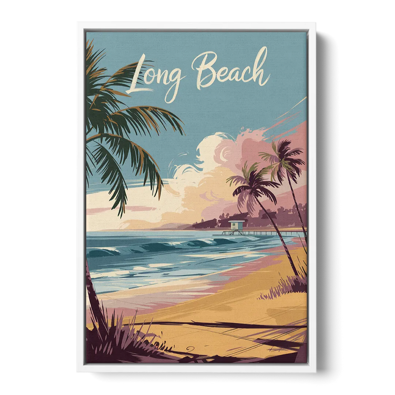 Long Beach California Coastal Scene Front - White Canvas Wall Art