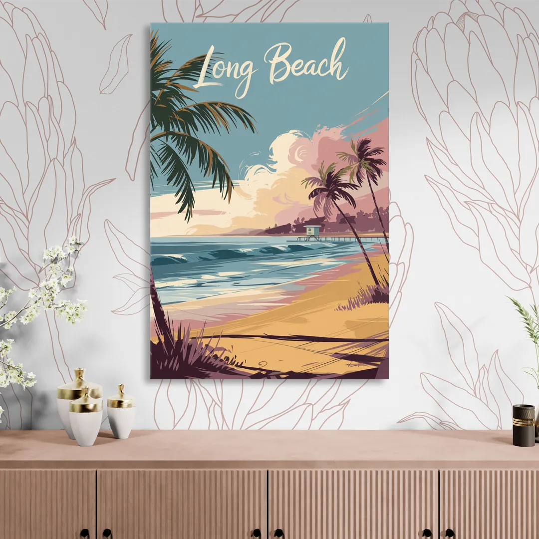 Long Beach California Coastal Scene Sitting Room - Canvas Wall Art