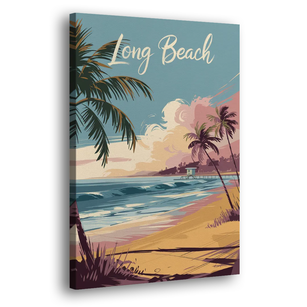 Long Beach California Coastal Scene Side - Canvas Wall Art