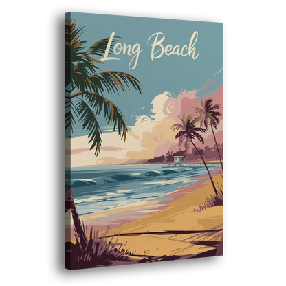 Long Beach California Coastal Scene Side - Canvas Wall Art