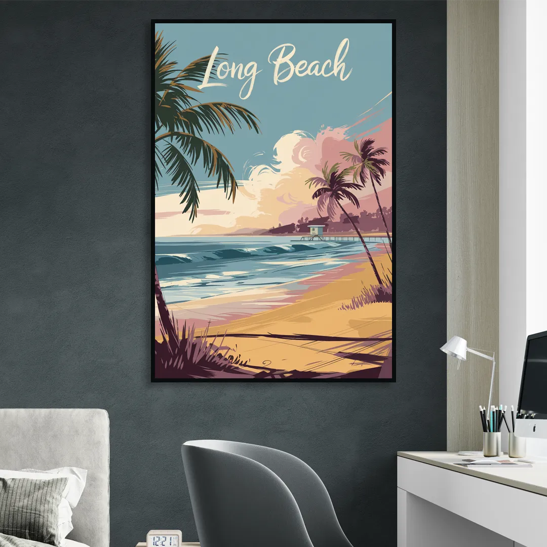 Long Beach California Coastal Scene Sitting Room - Black Canvas Wall Art