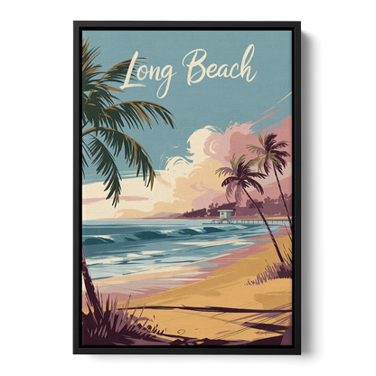 Long Beach California Coastal Scene Front - Black Canvas Wall Art