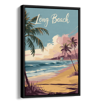 Long Beach California Coastal Scene Side - Black Canvas Wall Art
