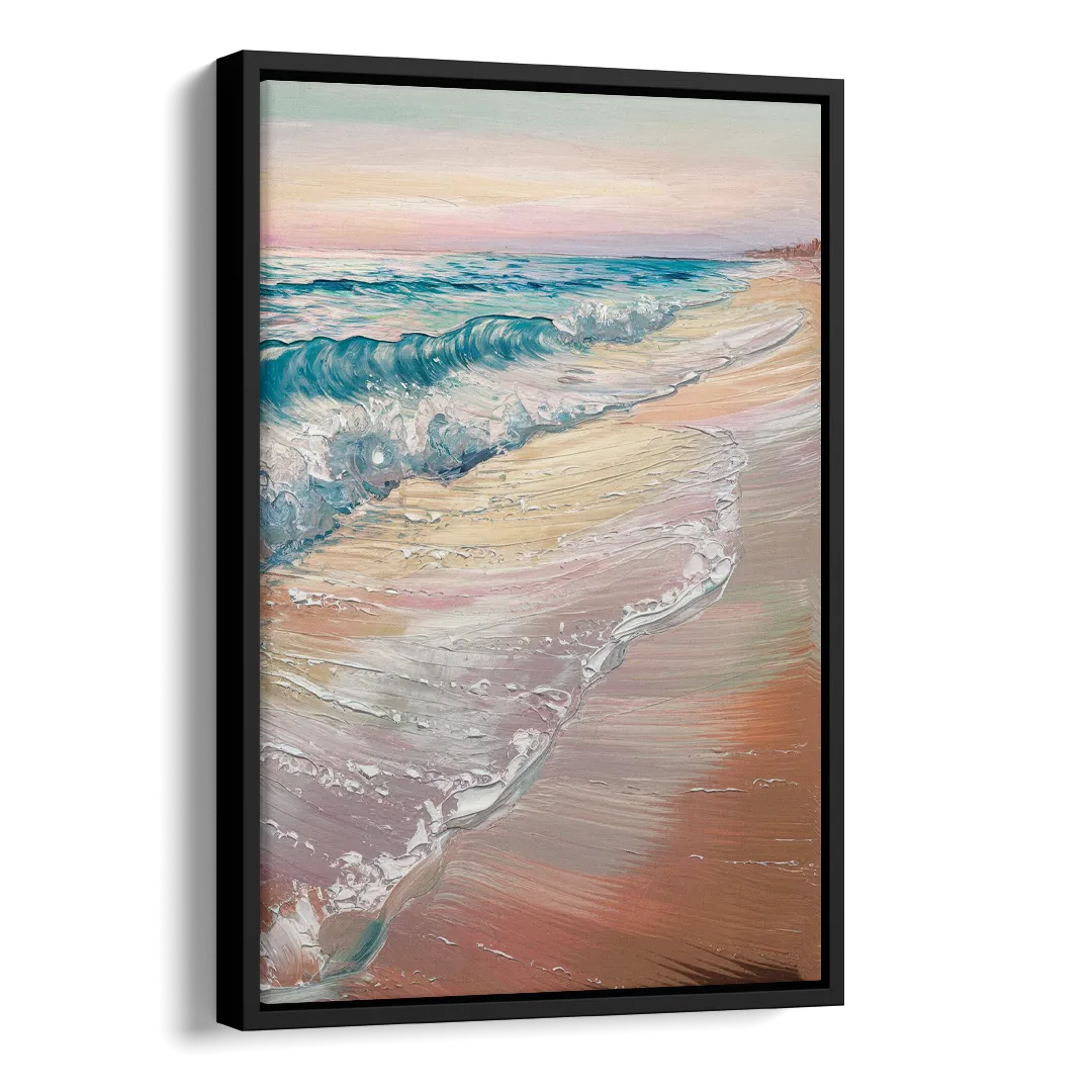 Long Beach California Ocean Waves Side - Black Canvas Wall Art