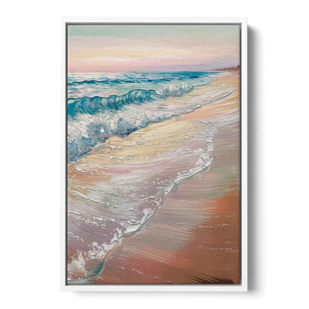Long Beach California Ocean Waves Front - White Canvas Wall Art