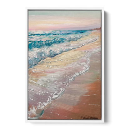Long Beach California Ocean Waves Front - White Canvas Wall Art