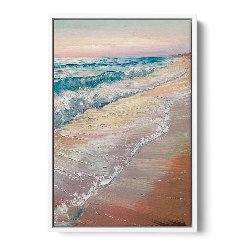 Long Beach California Ocean Waves Front - White Canvas Wall Art