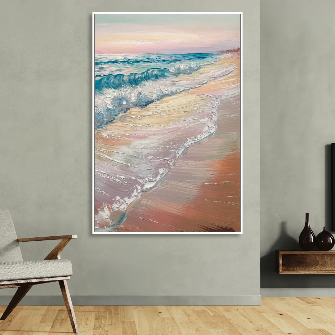 Long Beach California Ocean Waves Living Room - White Canvas Wall Art