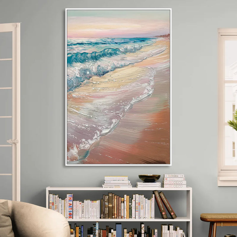 Long Beach California Ocean Waves Sitting Room - White Canvas Wall Art