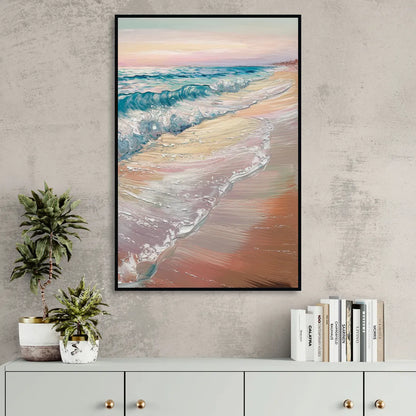 Long Beach California Ocean Waves Sitting Room - Black Canvas Wall Art
