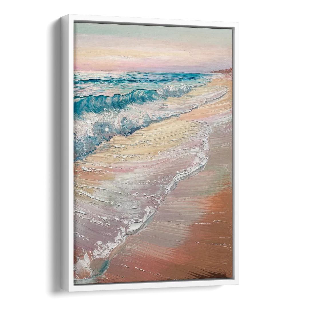 Long Beach California Ocean Waves Side - White Canvas Wall Art