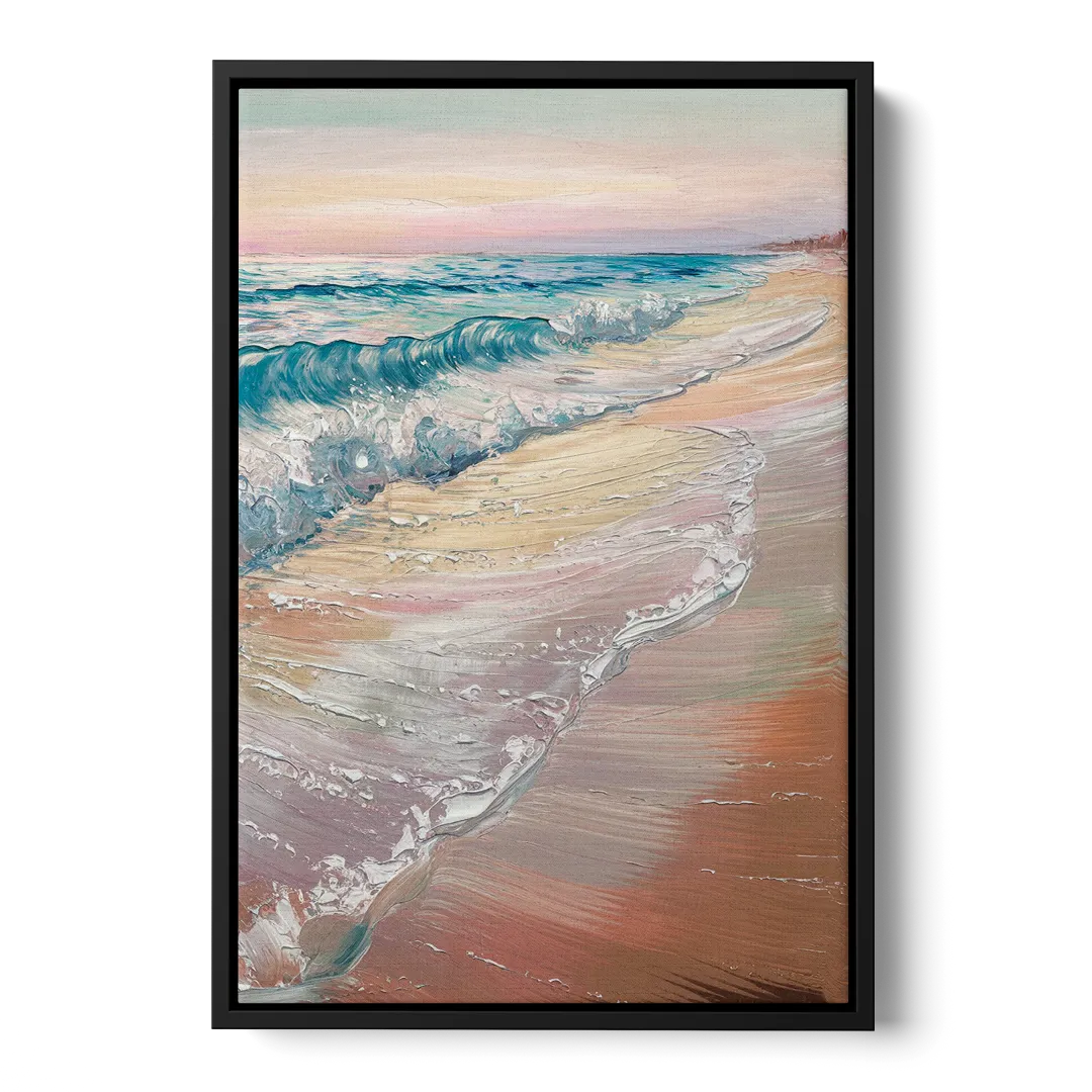 Long Beach California Ocean Waves Front - Black Canvas Wall Art