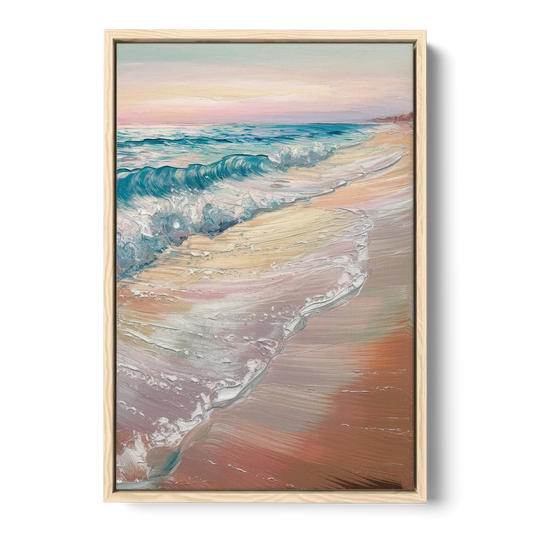 Long Beach California Ocean Waves - Oak Framed Canvas Wall Art - Front