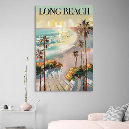 Long Beach California Palm Trees Sitting Room - Canvas Wall Art