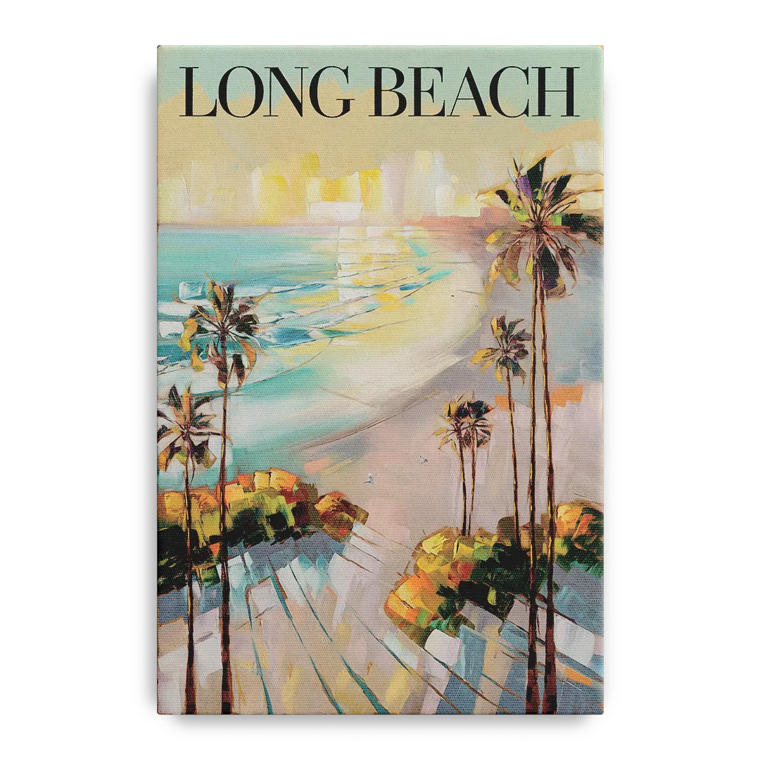 Long Beach California Palm Trees Front - Canvas Wall Art
