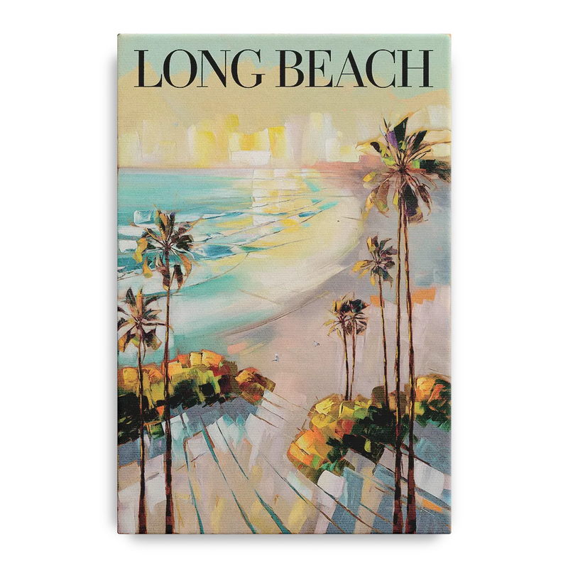 Long Beach California Palm Trees Front - Canvas Wall Art