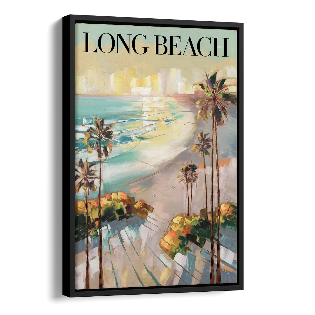 Long Beach California Palm Trees Side - Black Canvas Wall Art
