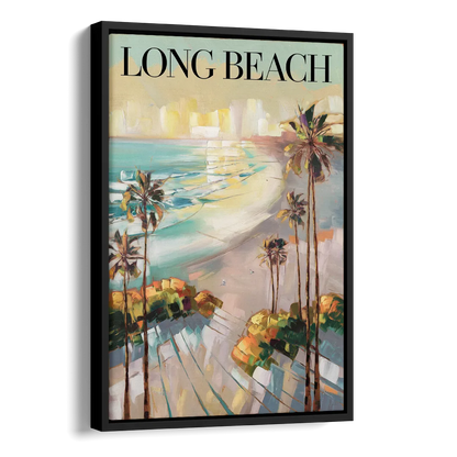 Long Beach California Palm Trees Side - Black Canvas Wall Art
