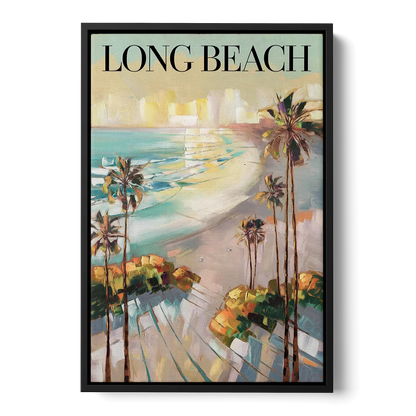 Long Beach California Palm Trees Front - Black Canvas Wall Art