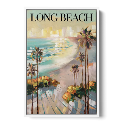 Long Beach California Palm Trees Front - White Canvas Wall Art