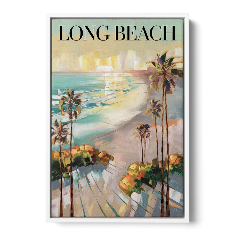Long Beach California Palm Trees Front - White Canvas Wall Art