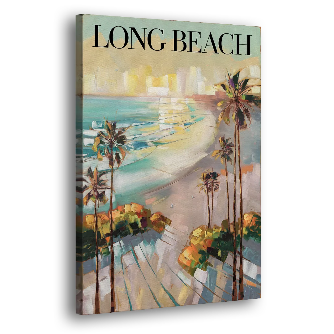 Long Beach California Palm Trees Side - Canvas Wall Art