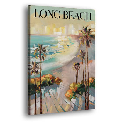 Long Beach California Palm Trees Side - Canvas Wall Art