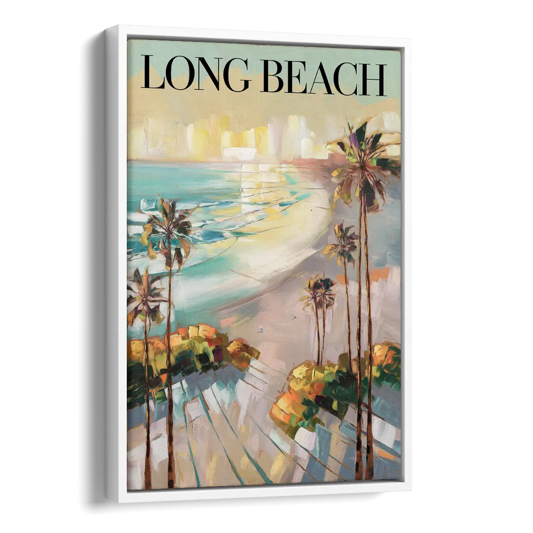 Long Beach California Palm Trees Side - White Canvas Wall Art