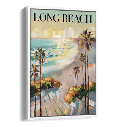 Long Beach California Palm Trees Side - White Canvas Wall Art