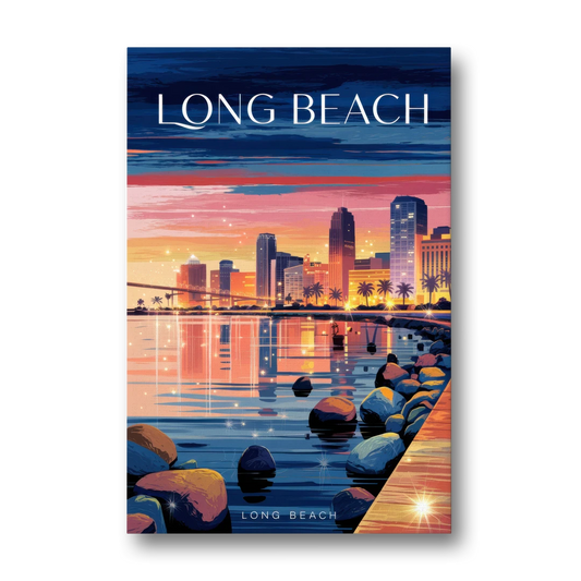 Long Beach Cityscape Evening Lights - Canvas Wall Art - Front